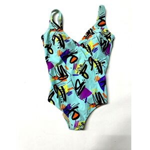Vintage Gottex Swimsuit Womens Sz XL One Piece 80s 90s Retro Graffiti Abstract